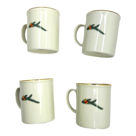 Set Of 4 Royal Gallery 6377 Christmas Tree Coffee Mugs Cups Gold Trim Vintage - Picture 2 of 11